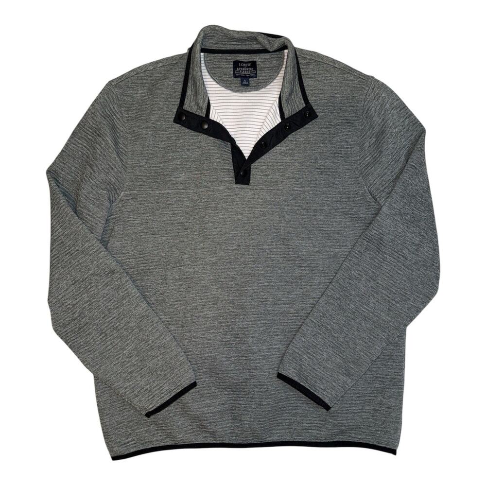 J.Crew Men’s Large Gray Fleece Snap Pullover Sweatshirt Athletic EUC